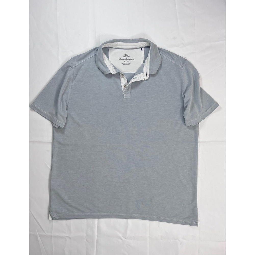 Tommy‎ Bahama Polo Shirt Size XL Light Blue Gray Tencel Blend Short Sleeve Logo